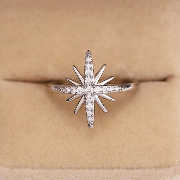 "Bling Bling Stars Trendy High Quality Six-pointed Silver Ring for Women, VIP336 - Picture 1 of 6